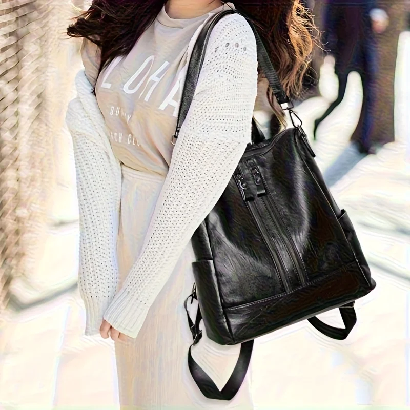 Модные кожаные женские сумки, однотонный простой повседневный рюкзак, сумка большой вместимости в студенческом стиле