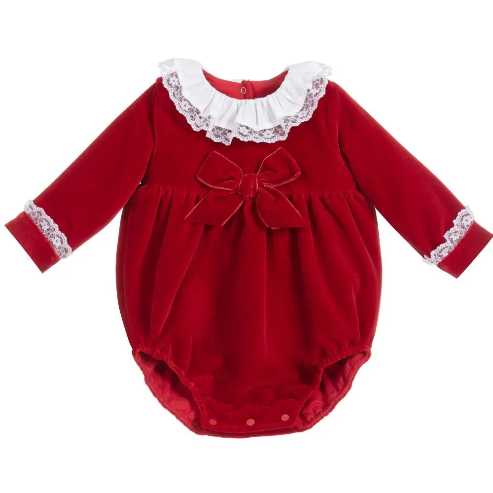 Princess Newborn Baby Girls Fall Winter Rompers Cute Lace Splicing Long Sleeve Velvet Jumpsuit Kids for Toddlers Bodysuit