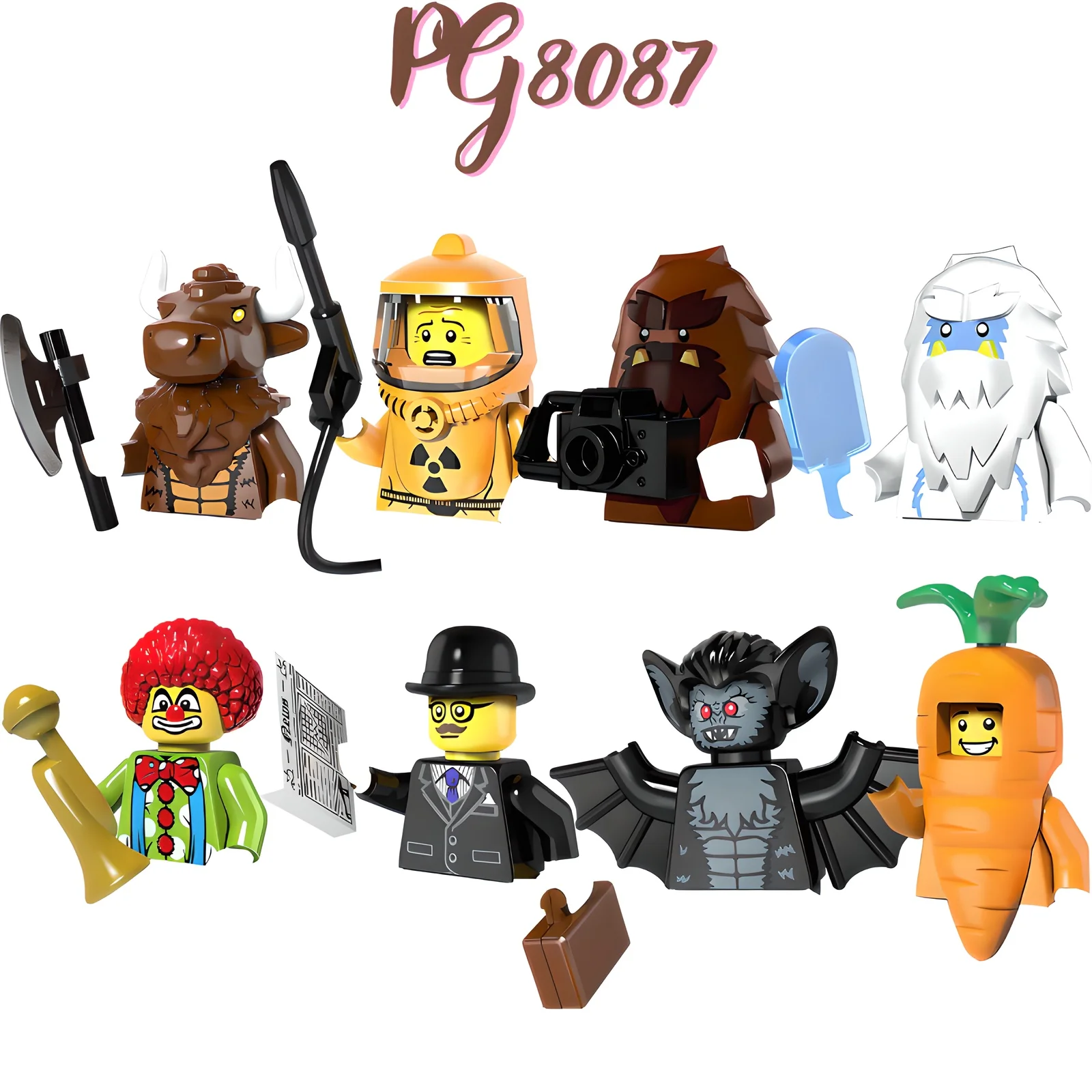 

Строительные блоки Chou Chou Le PG8087, включая Minotaur, летучая мышь вампира, клоун, Yeti, ядерный работник, Bigfoot, торговец, морковный человек