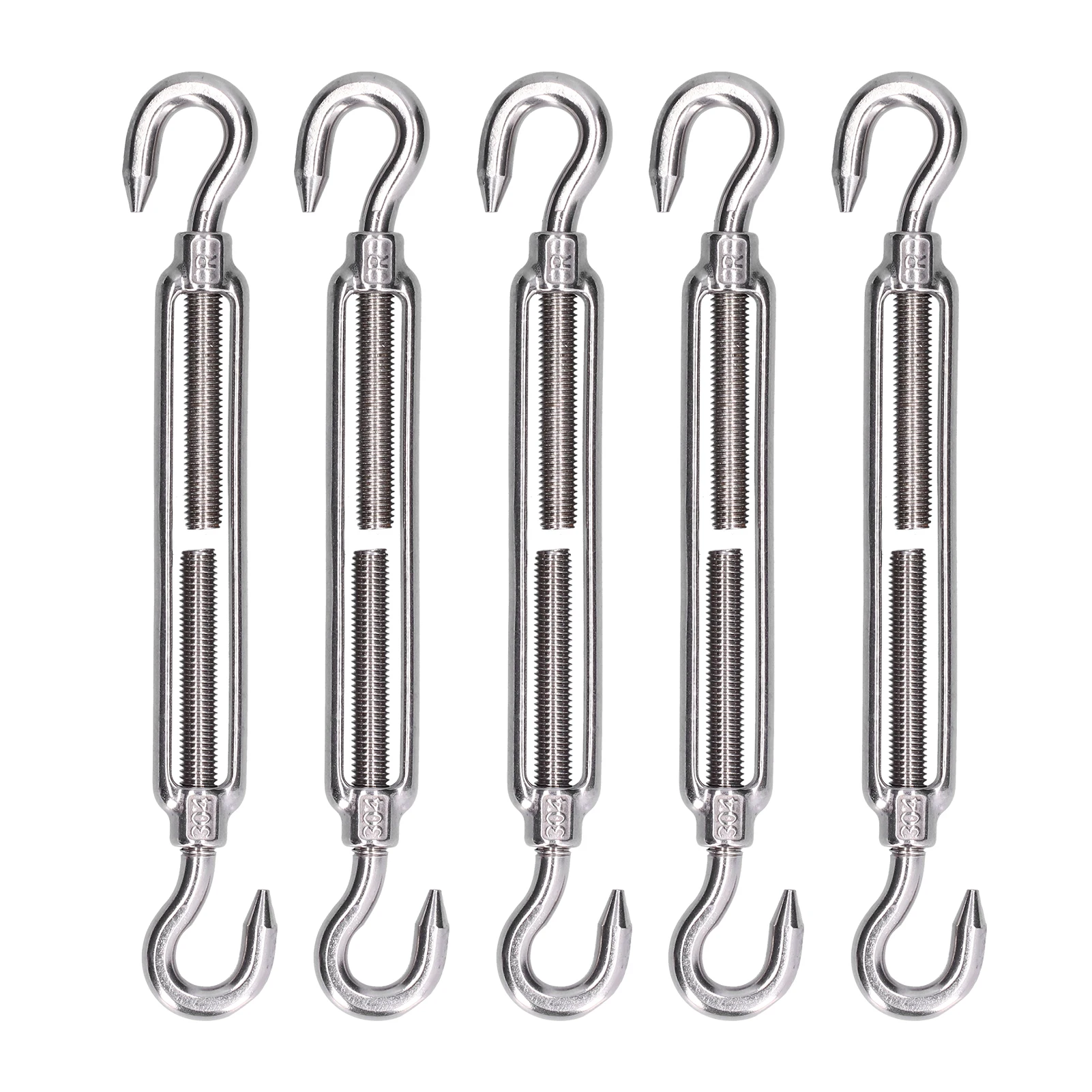 

Double Hooks Turnbuckle, 5Pcs Turnbuckle Hook and Hook Wire Rope Tension 304 Stainless Steel Shade Sail Hardware