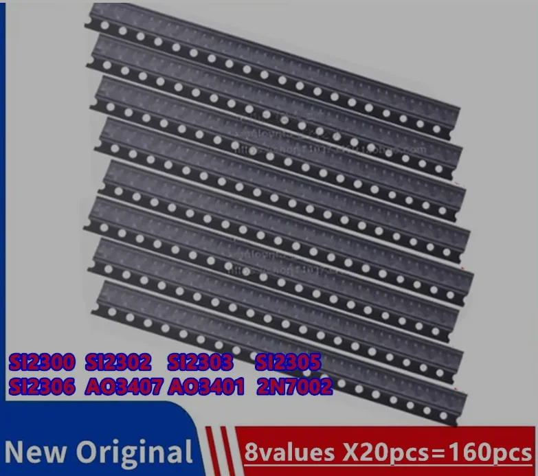 Led 8Values X20Pcs=160Pcs Smd Mosfet Kit Si2300 Si2302 Si2303 Si2305 Si2306 Ao3407 Ao3401 2N7002 Sot-23