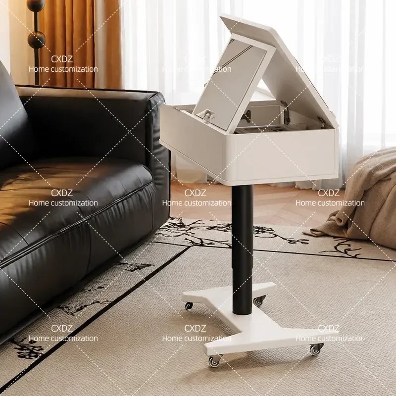 Modern simple solid wood makeup table movable lifting dresser small apartment with roller beside the bed