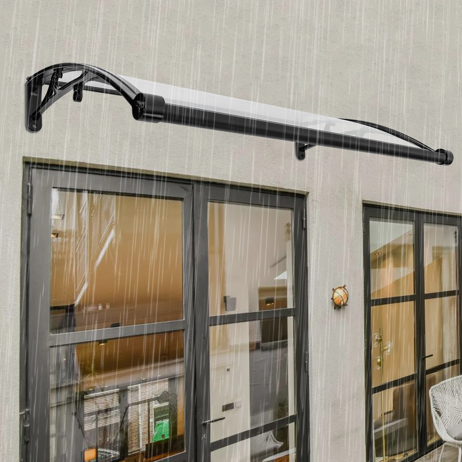 Weather-Resistant Front Door Canopy with 110.23lbs Load Capacity, Efficient Drainage Design, Modern Curved Structure, Easy