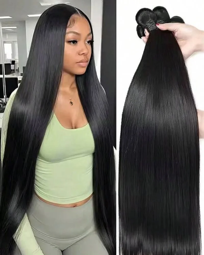 3/4 szt. Długie, proste pasma włosów 14-32 cale, doczepiane włosy naturalnego czarnego koloru, ludzkie włosy w pasmach dla kobiet, naturalny czarny kolor.