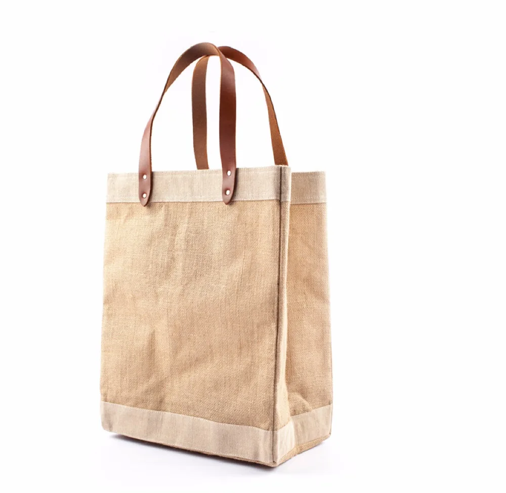 50pcs Plain Leather Handle Jute Burlap Market Tote Bag Custom Accept