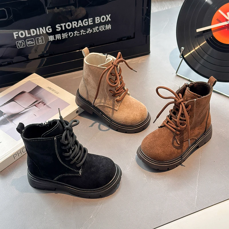 JGSHOWKITO Boys Fashion Boots Girls Short Boots 2026 Autumn Winter Flock Fabric Classic Kids Rubber Sole Non-slip Side Zipper