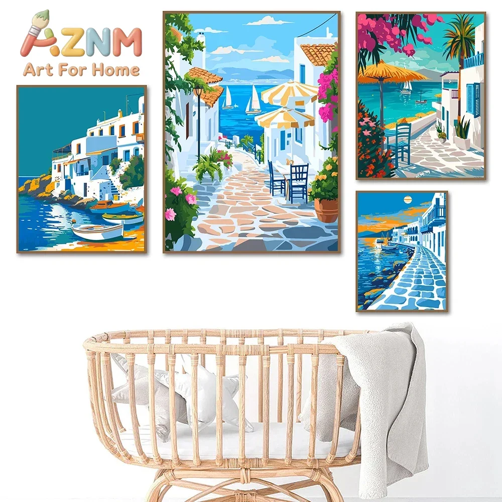 World Tourism City Beach Island Nordic Illustration Art Posters Prints Canvas Painting Wall Art Picture Living Room Home Decor