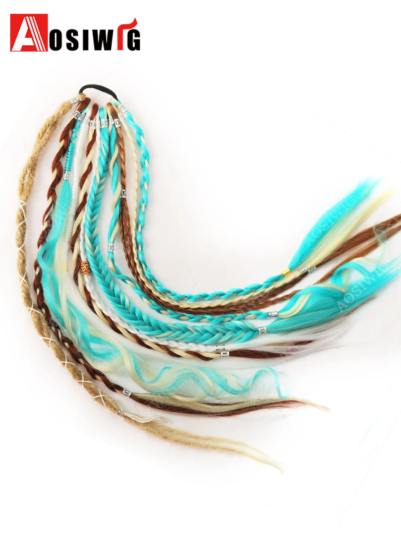 Hand Braided Viking Dreadlock Synthetic Hairpiece 24 Inch Boho Ponytail Extension With Hair Tie For Women Music Festival Party C