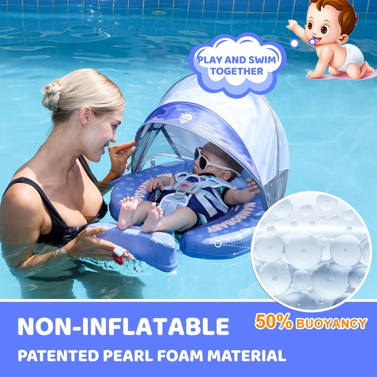 Mambobaby Float 98% UV Protection Canopy Comfort Skin-friendly Design ST:  Whale Shark 3-24 Month B503-92-W-Z Air-Free Chest Float with Sunshade Canopy  Baby Swimming Ring Toddler Pool Float Infant Swim Circle Infant Swimming Float 1Years Boy Girl