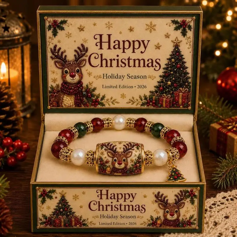 Christmas Tree Santa Snowman Gingerbread Beaded Bracelet Women Vintage Pearl Reindeer Chain Party Jewelry Gift