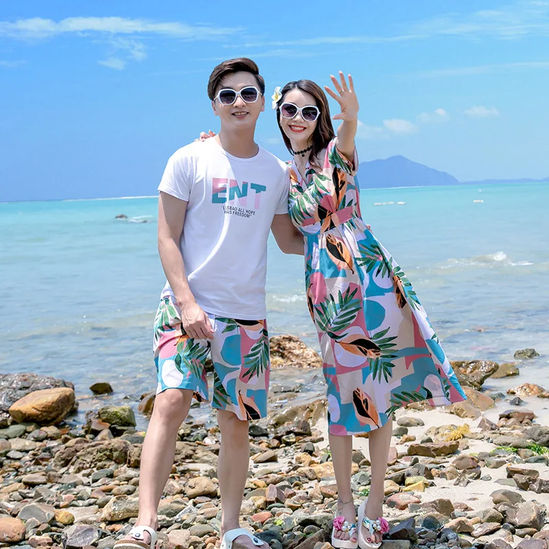 Family Matching Outfits Summer Beach Mother Daughter  Dresses Dad Son T-shirt & Shorts Family Look Couple Matching Outfit