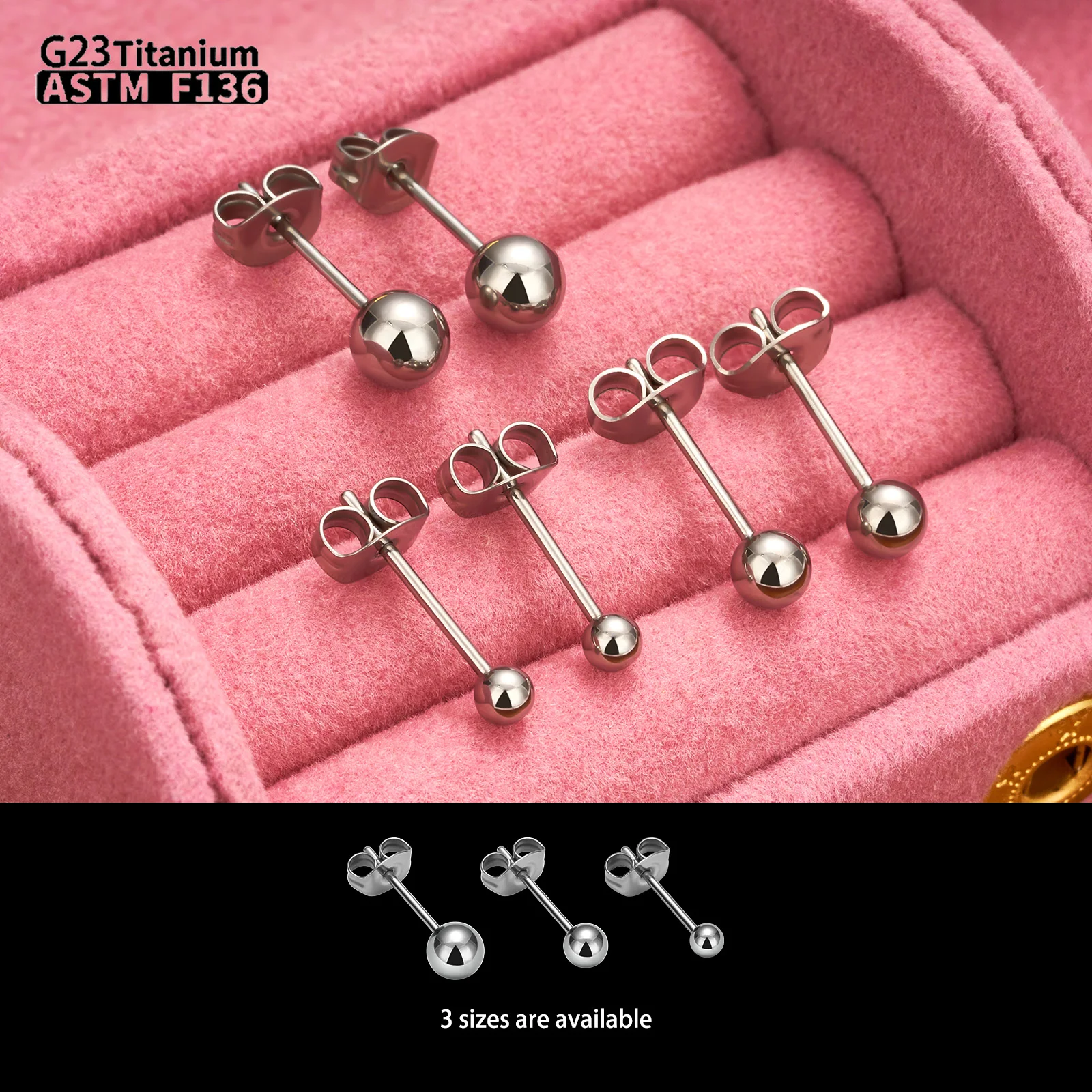 G23 Titanium Piercing Earrings Push Pin Piercing Ear Earrings ASTM F136 round Ball Body Jewelry Unisex Women Men