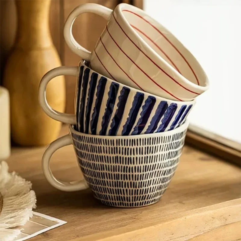 Hand-drawn Irregular Ceramic Mug 350ML Capacity Water Cup Underglaze Color Process Round Handle Simple Exquisite Milk Coffee cup