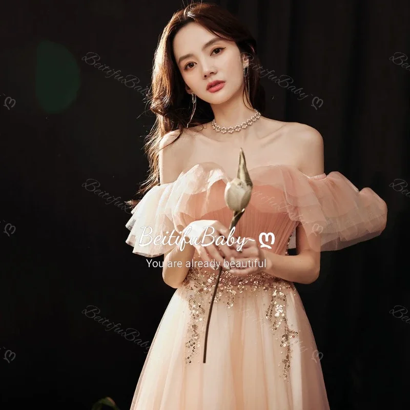 Abiti da sera da donna stile principessa 2025 Abiti da festa per banchetti con gonna a trapezio retrò con spalle scoperte per abiti da donna