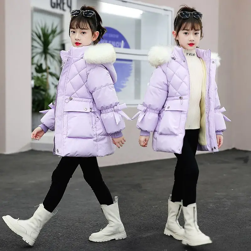 Winter Shiny Jacket for Girls Hooded Warm Children Girls Winter Coat 4-14 Years Kids Teenage Cotton Parka Outerwear -30 Degrees