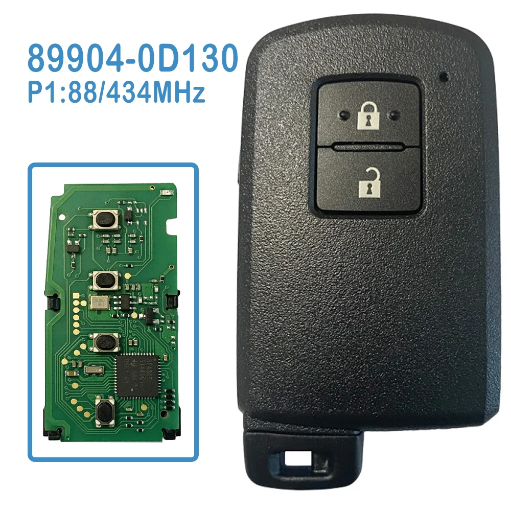 89904-0D130 Auto Keyless Go Remote 2 Buttons Smart Car Key BA7EQ P1:88 DST-AES Chip 433MHz For Toyota Yaris Auris