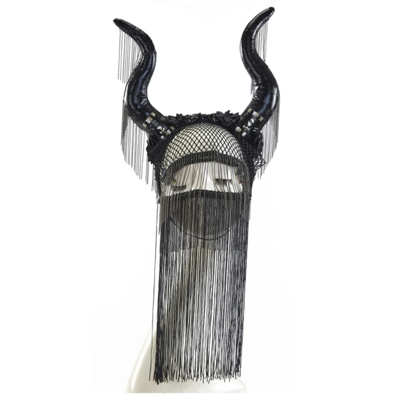 

Devil Horns Headband Antelope Headband Tassel Mask Chain For Women Fringes Masquerade Halloween Demon Horn Headwear DropShipping