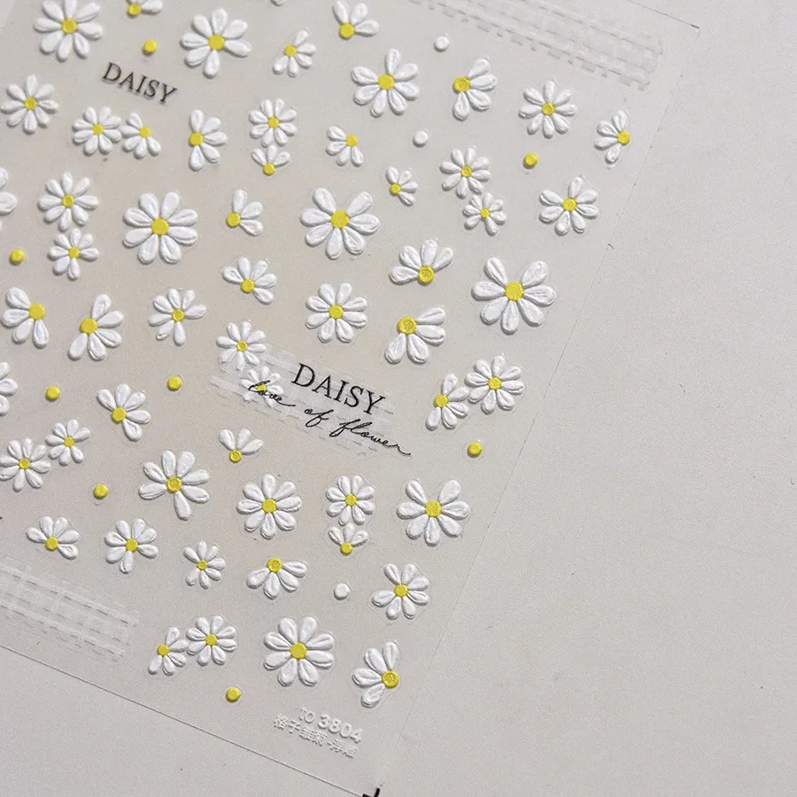 White Daisy Embossing 5D Sticker High Quality Nail Stickers Nail Art Decoration Manicure Spring DIY Decals T-3803