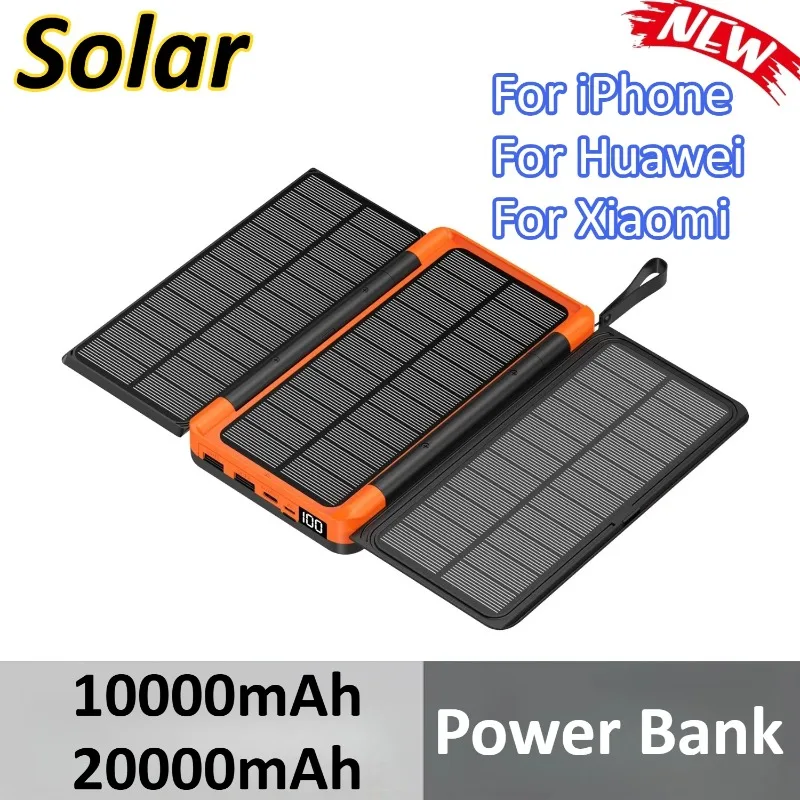 

10000mAh 20000mAh Folding Solar Power Bank For iPhone For Huawei For Xiaomi With 3 Solar Panel Wireless Charger Powerbank