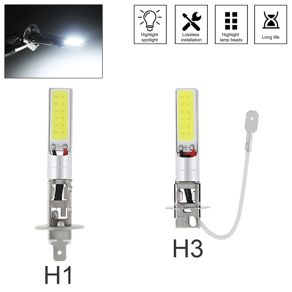 1/2/5 PCS H1 H3 5W Canbus LED Bulb Car Fog Light Headlight 4014 24SMD 12V Running Light Motorcycle Lamp for Car