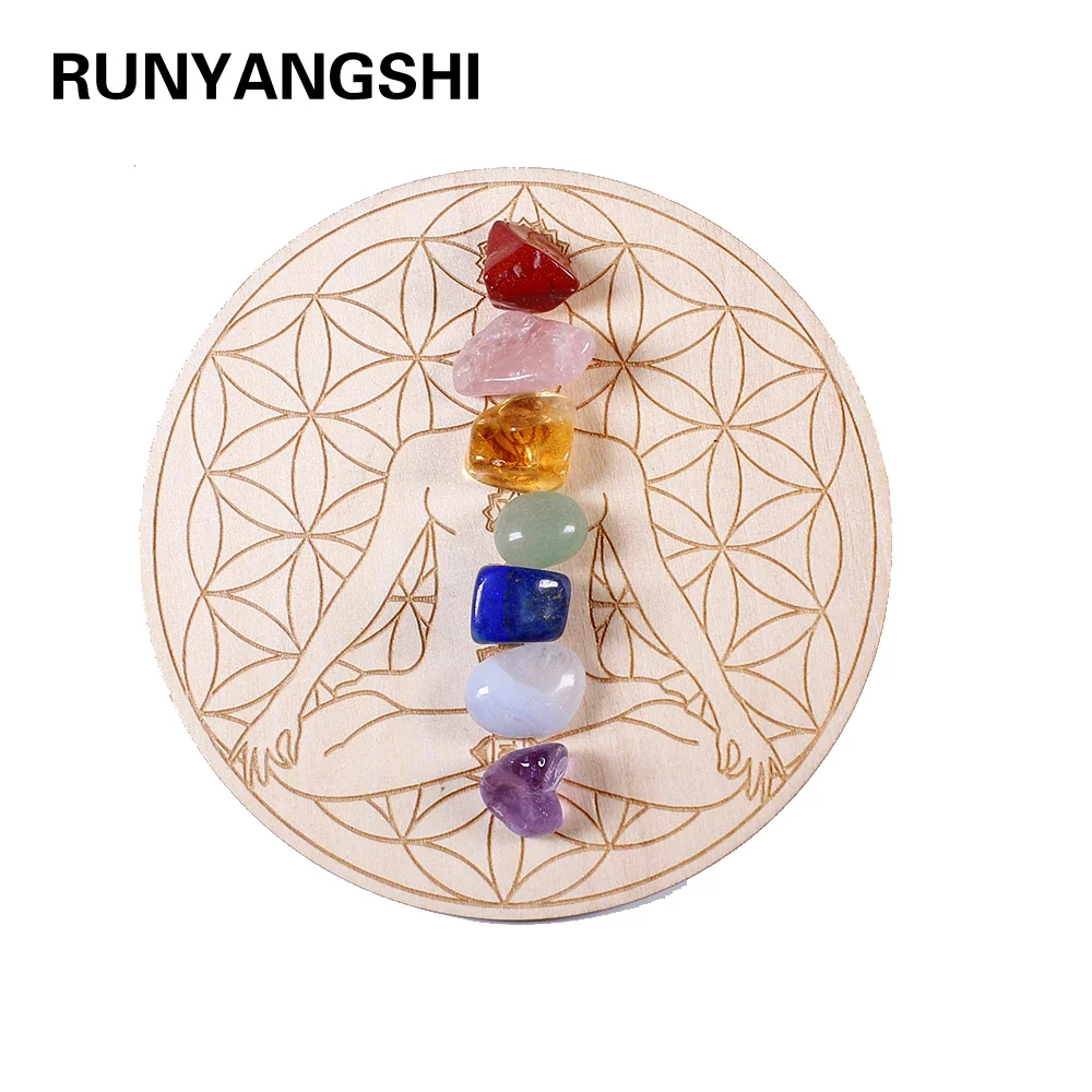 

7pcs Natural Crystal Mixed Chakra Healing Stones + Seven Star Array Wood Plate Gravel Chips Gift Set