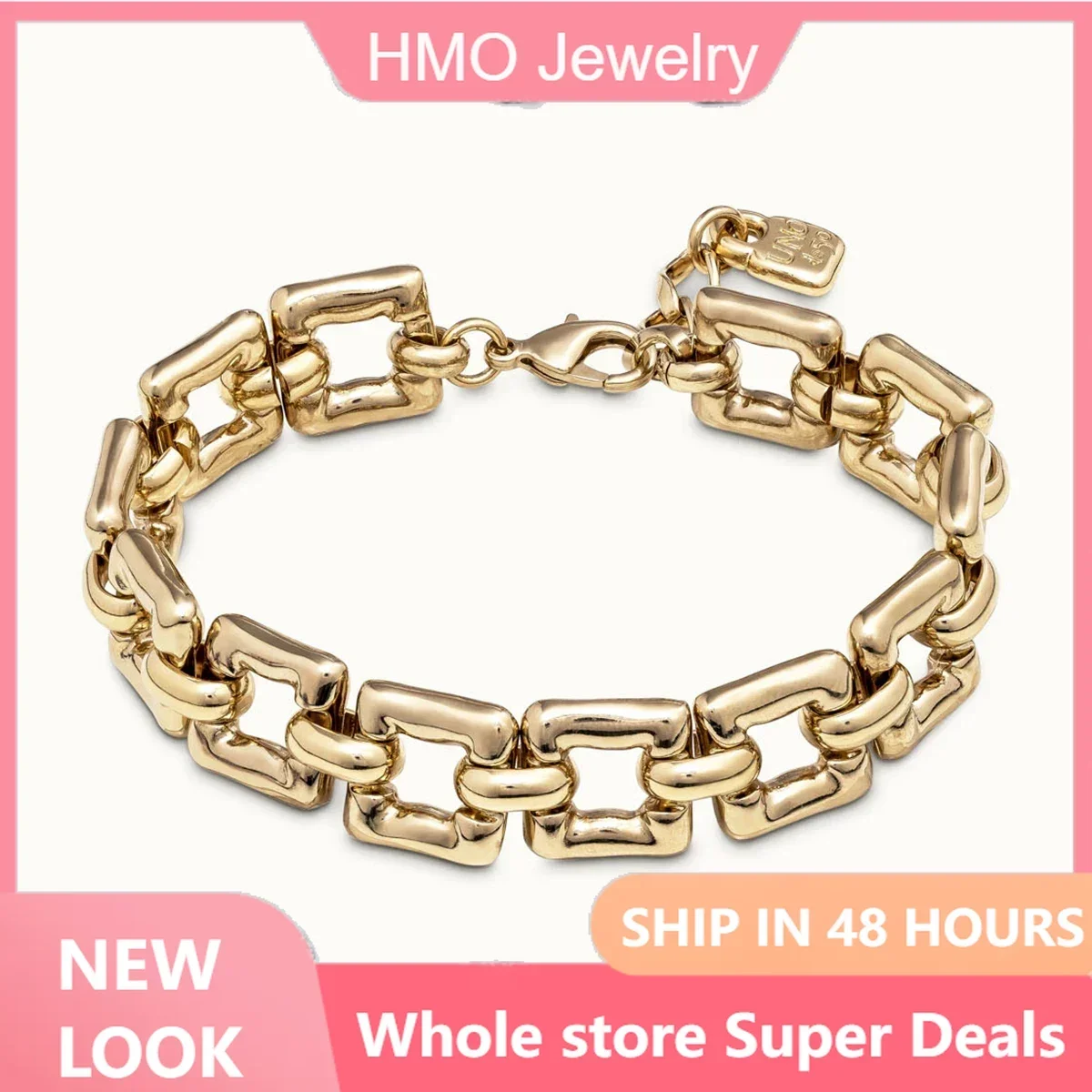 

2024 Original Design Spain UNOde50 Jewelry Luxury Unique Design Gold Quadrilateral Bracelet Women Fashion High Quality Gift