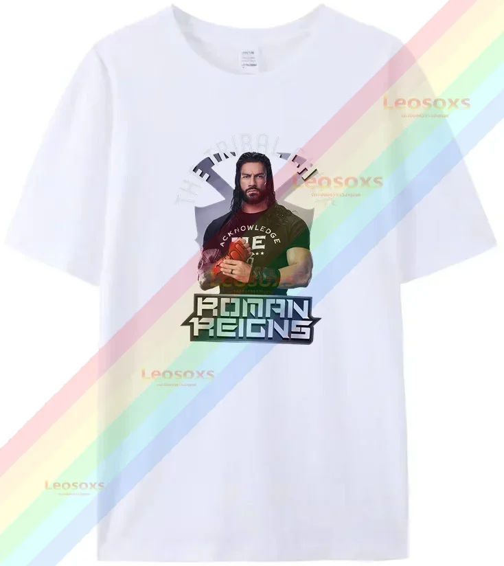 2024 męska zapaśnicza Roman Reigns bawełniana koszulka damska modna z nadrukiem duży rozmiar luźna krótka rękaw