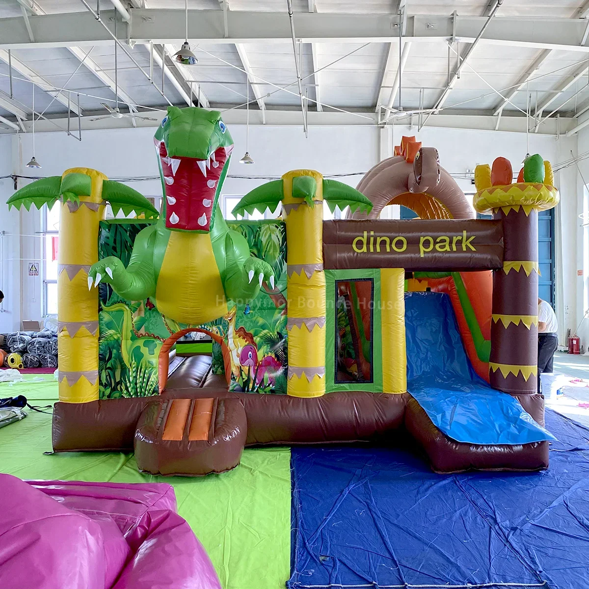 Dino Park PVC Model Kids Inflatable Bounce House Combo Jumping Castle with Slide for Birthday Party Rental Blower Accessory