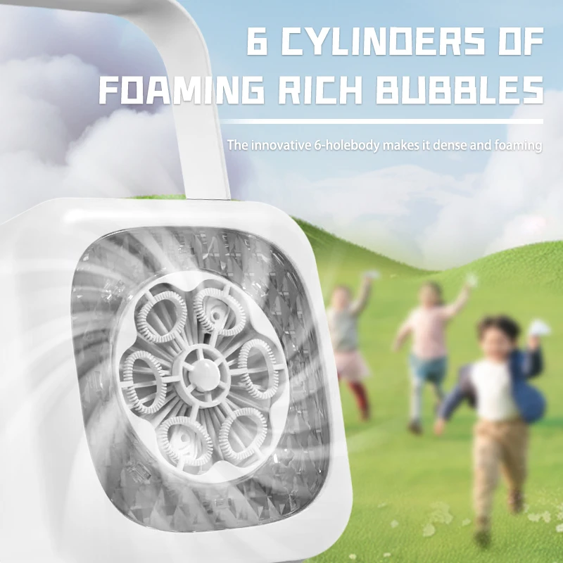 子供のための手動泡送風機,6つの穴,電池なしのインタラクティブな屋外おもちゃ,水