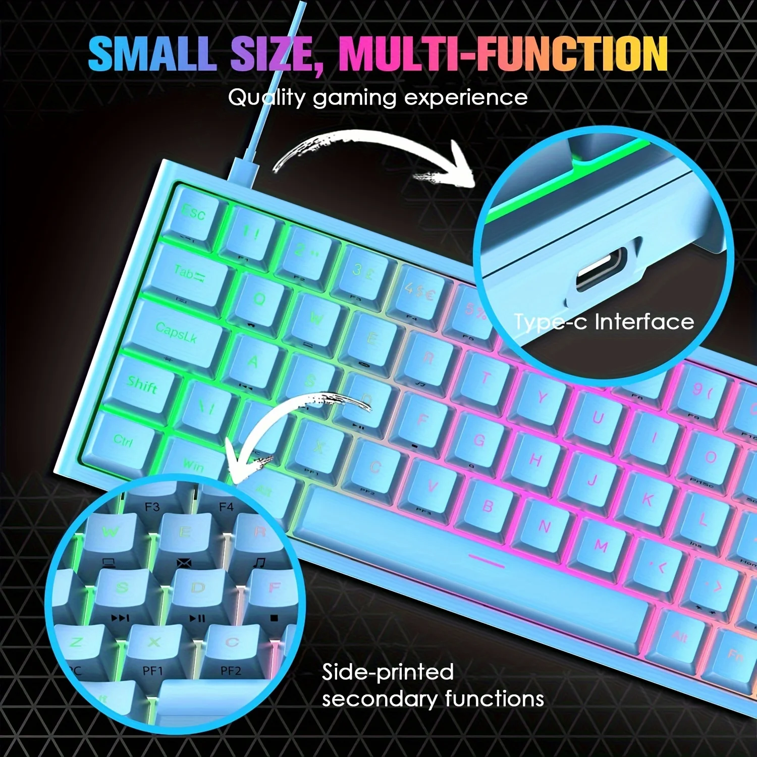 

60% Mechanical Gaming Keyboard, RGB Chroma Backlit Ultra Compact Mini Mechanical Keyboard, Red Switches 68-Key Full Key Anti-Gho