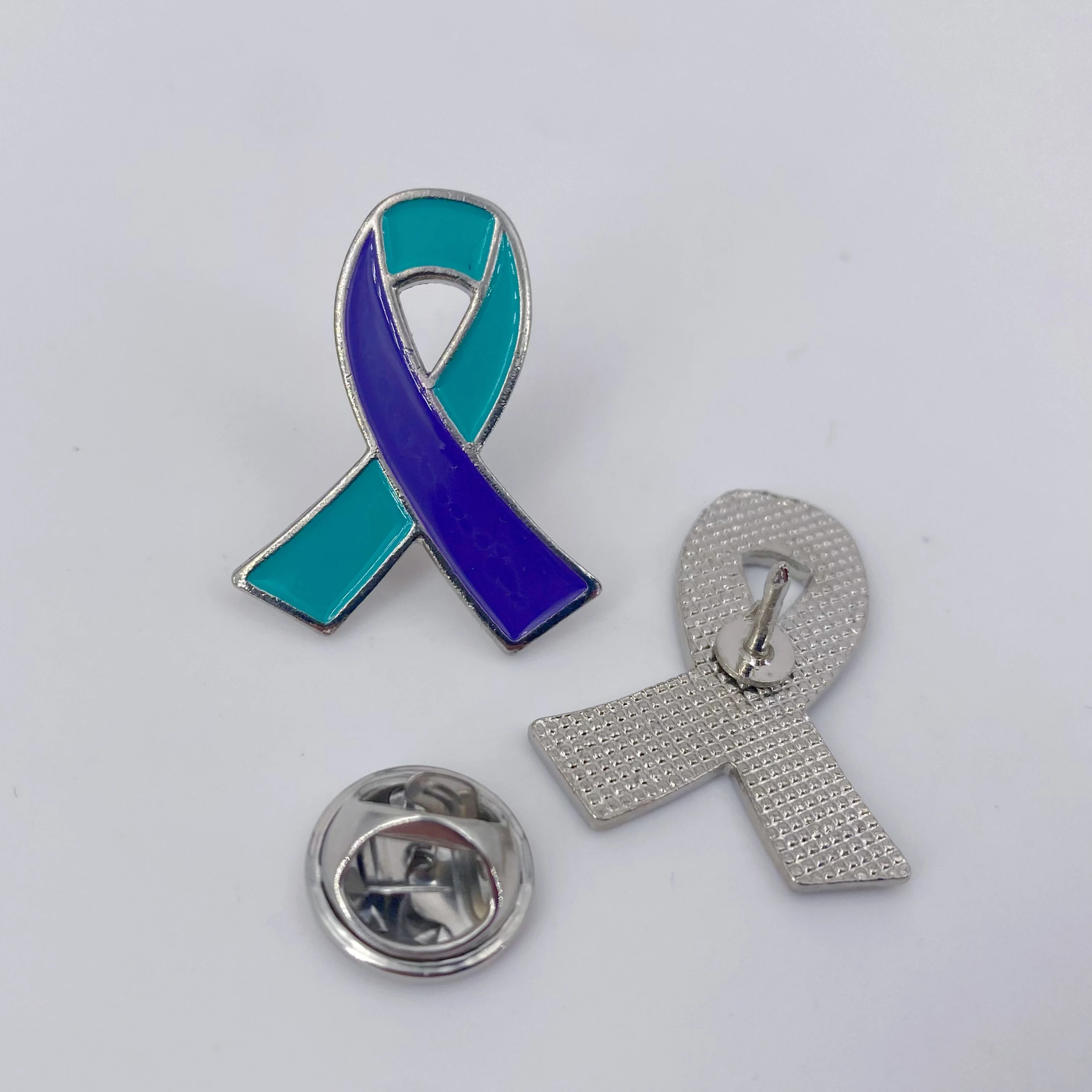 Suicide Prevention Awareness Enamel Pins Teal Purple Ribbon Lapel Brooch Pins Hope Love Ribbon Badge Pins Sexual Assault A view 5