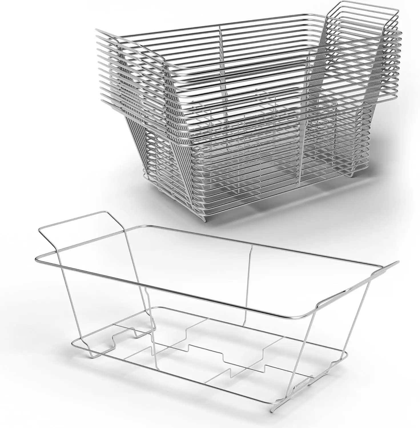 

12 Pack - Professional Fixed Chafing Wire Rack: Heavy Duty Plated Steel Chafer Stand for Full Size & Half Size Steam Table Pans,