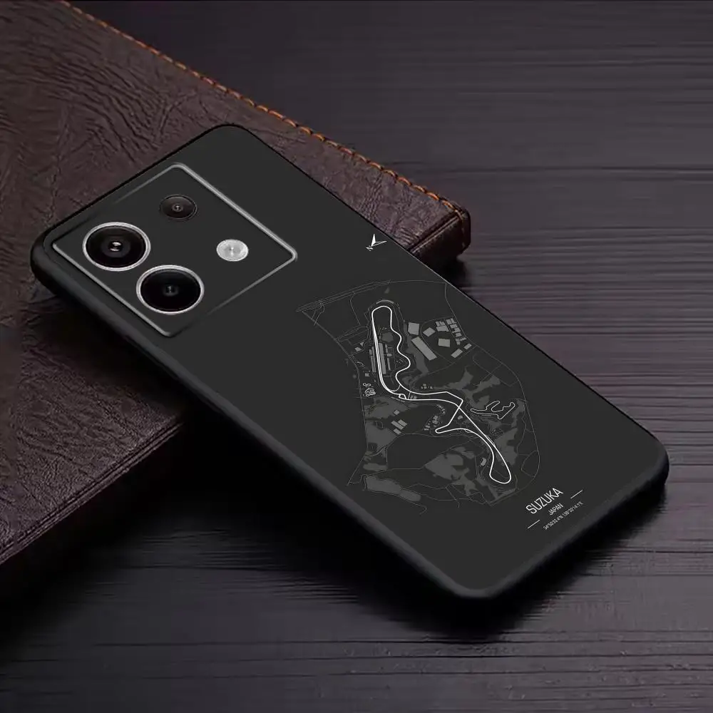 F1 Race Track Print  Phone Case For Redmi Note 14 13 12 11 Pro Plus S 5G 14C A3 Soft Black Phone Cover view 3