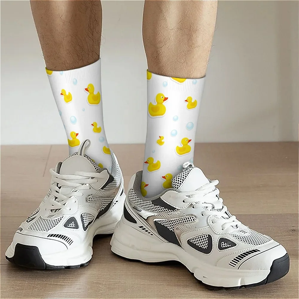 Harajuku-Style Crew Socks with Seamless Duck Pattern Print, Polyester and Spandex Blend, Hand Wash Only - Perfect Gift for Boys,
