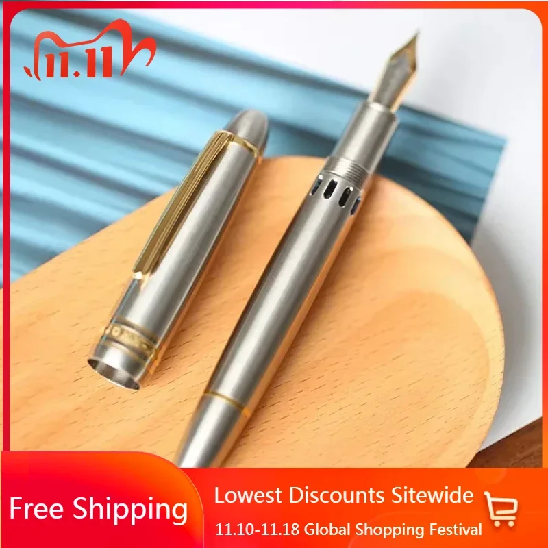 

MAJOHN Ti-136 Titanium Alloy Piston 18k Gold Fountain Pen Bock Nib EF/F 0.38/0.5MM Wire Drawing Writing Ink Smooth Stationery