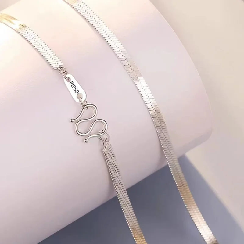 

PT950 Platinum Vintage Wide Snake Bone Chain Necklace for Women, Slim Snake Chain, Unique Delicate Jewelry Gift