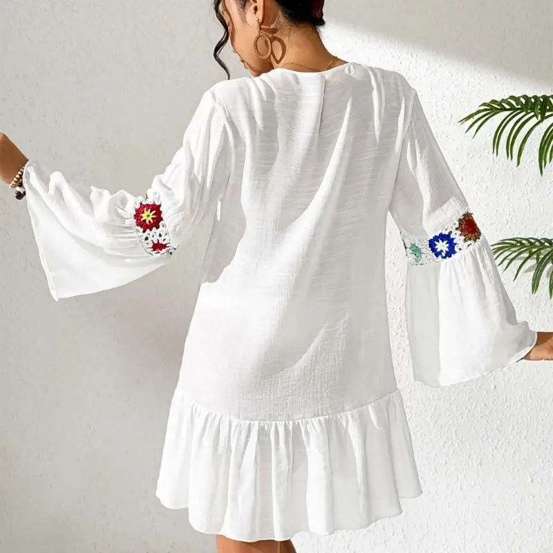 

Flounce V Neck Beach Dress Swimwears Coverup Dress With Tiered Ruffle For Women Swimming Sunbathing And Beach Vacation JOME