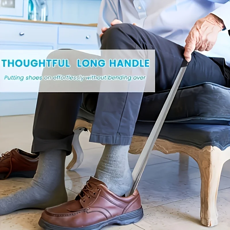 [Chausse-pied en acier inoxydable] Chausse-pied ergonomique à long manche en acier inoxydable |   16,5 "/42 cm |   Chausse-pied en métal facile à utiliser pour les personnes âgées