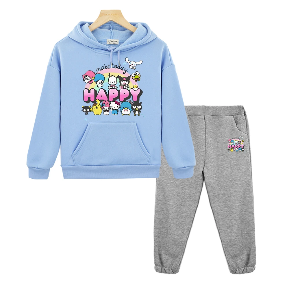 

Sanrio print hoodies Fleece Sweatshirt boy girl Hooded Sets hello kitty hoodie+Pants pullover y2k sudadera kids boutique clothes