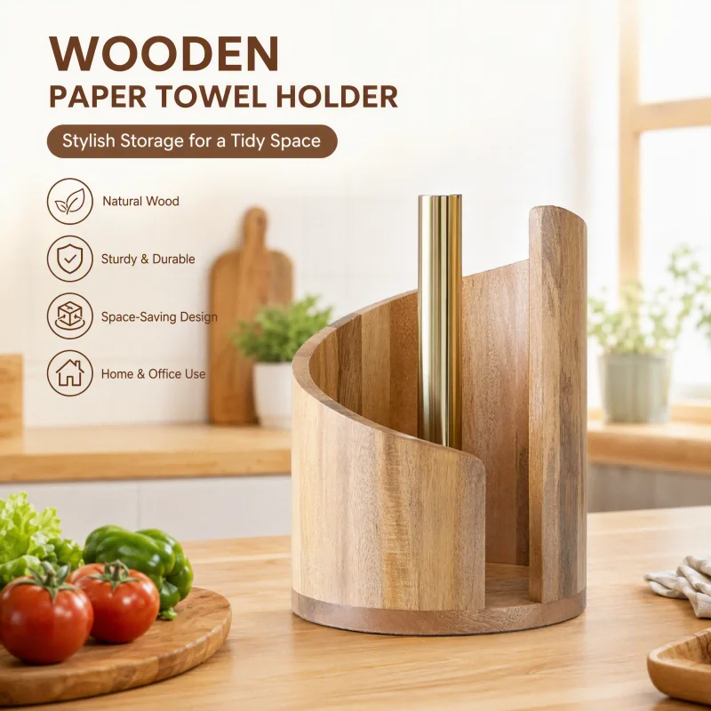 Mountain-Shaped Wooden Paper Towel Holder, Solid Wood Kitchen Roll Rack, Decorative Countertop Tissue Stand for Home and Office