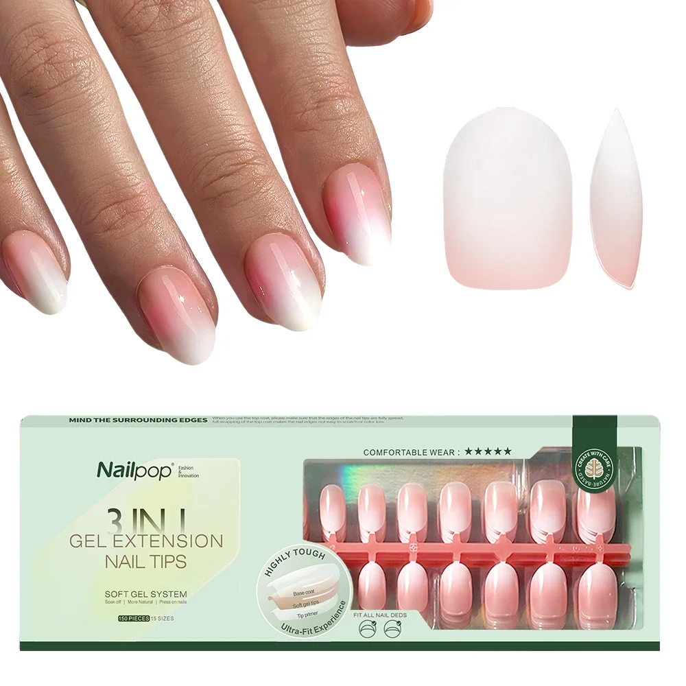 Nailpop, uñas ombré, prensa de almendra en uñas, puntas de uñas de Gel suave degradado ultrafino, 150 Uds., extensiones de uñas postizas naturales precoloreadas