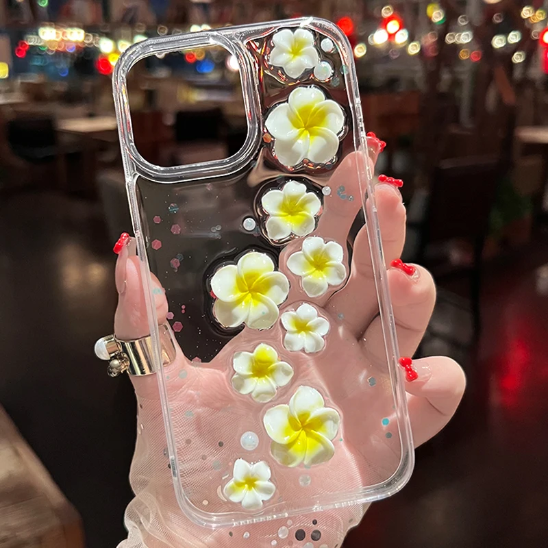 3D Yellow Sunflower Girl Phone Case for iPhone 14pro Max 15 Plus 13 12 11 Xsmax Xr 8 Plus Cute Transparent Fall Protection Case