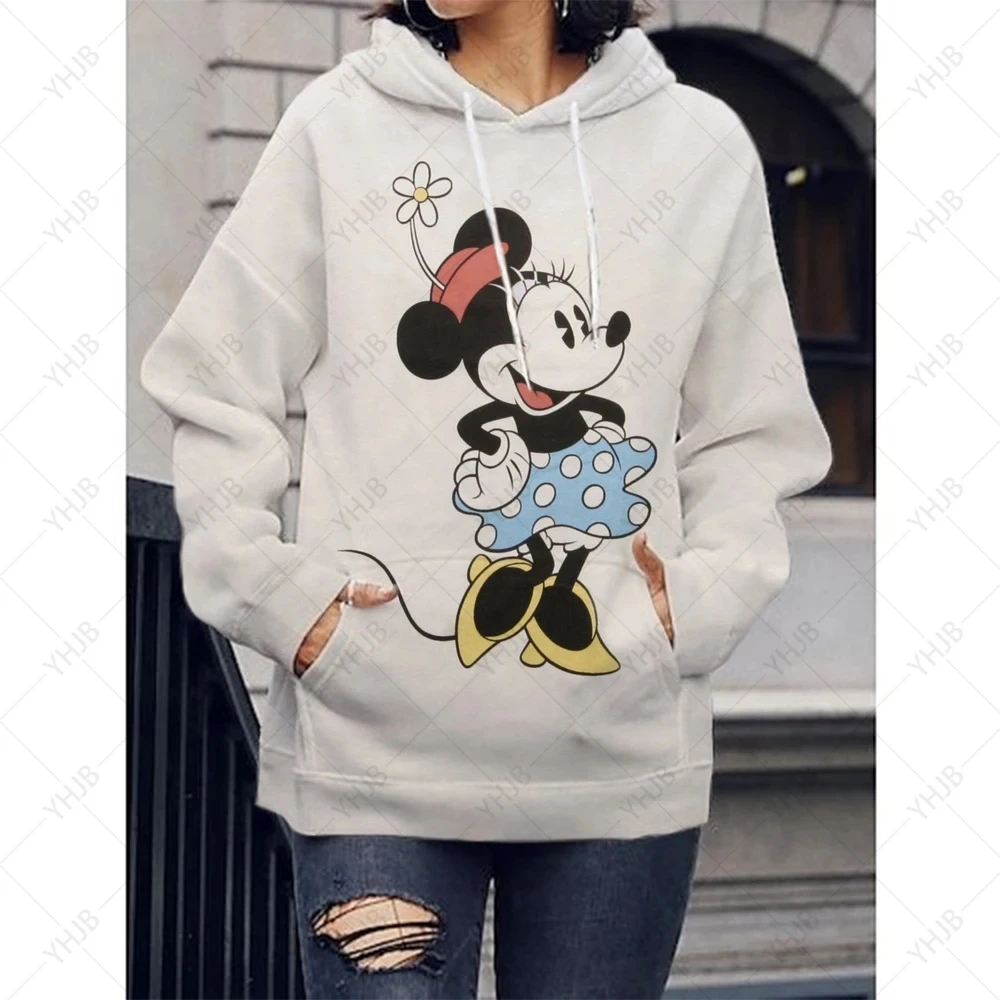 

Disney Mickey Minnie Mouse com capuz para mulheres, top dos desenhos animados, moletom multi, pulôver, design original, moda Y2K