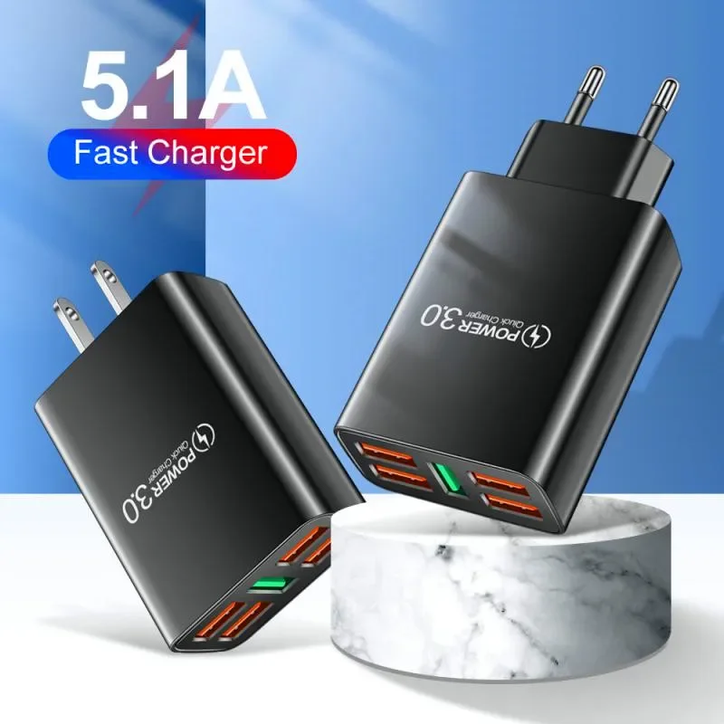 48W Quick Charge 3.0 USB Wall Charger EU US Fast Phone Charger Power Adapters For iPhone 13 12 Pro Max Samsung Xiaomi