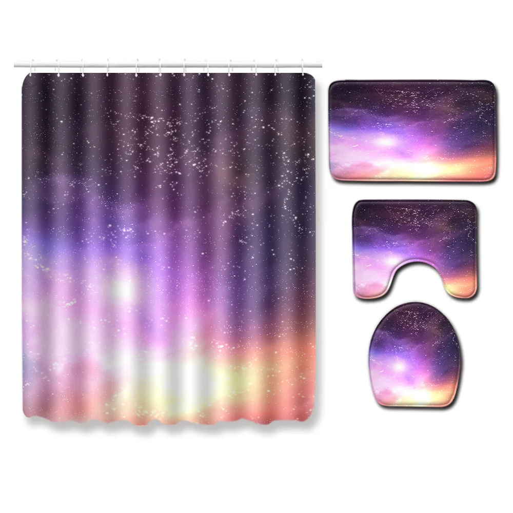 

Purple Starry sky Shower Curtain Set Color Space Scenery Bathroom Floor Mat Toilet Seat mat Shower Curtain Bathroom Decoration s