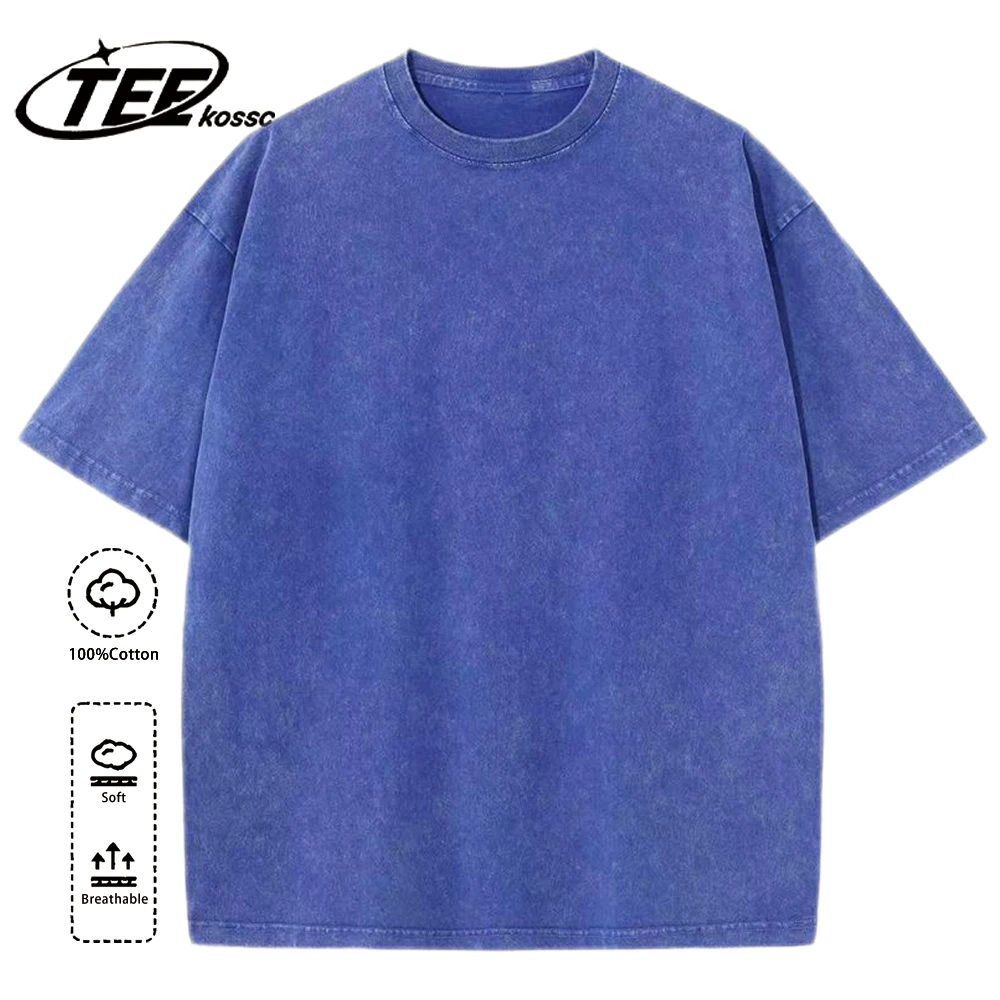 230g Baumwolle Retro Punk T-Shirt Drop Schulter Ärmel Männer Frauen Vintage Kurzarm T-Shirts einfarbige Hip Hop lose T-Shirts – Detail 15