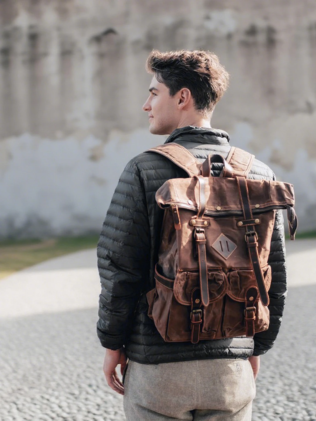 

Water-Resistant Retro School Backpack Trendy Motorcycle Street Style 15-Inch Laptop Travel Bag Dual Shoulder Strap Canvas Mat...