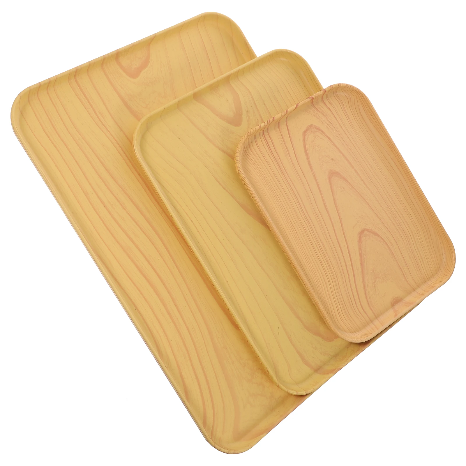 

3pcs Imitation Wood Grain Fruit Serving Tray Multi-Function Snack Container Cake Dessert Plate Plastic Food Storage Tray For