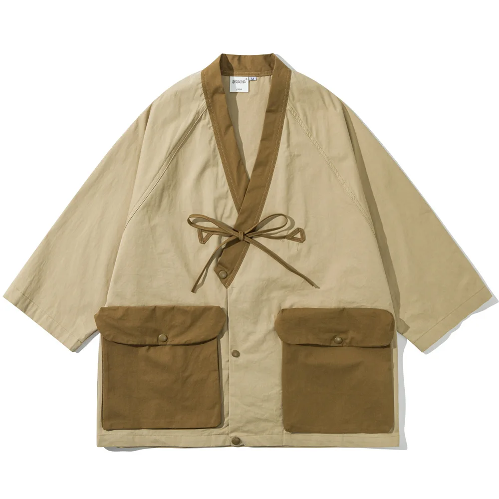 

Весенне-летняя мужская японская уличная одежда, модная свободная повседневная винтажная кимоно, кардиган, рубашка, китайский халат, куртка, блузки