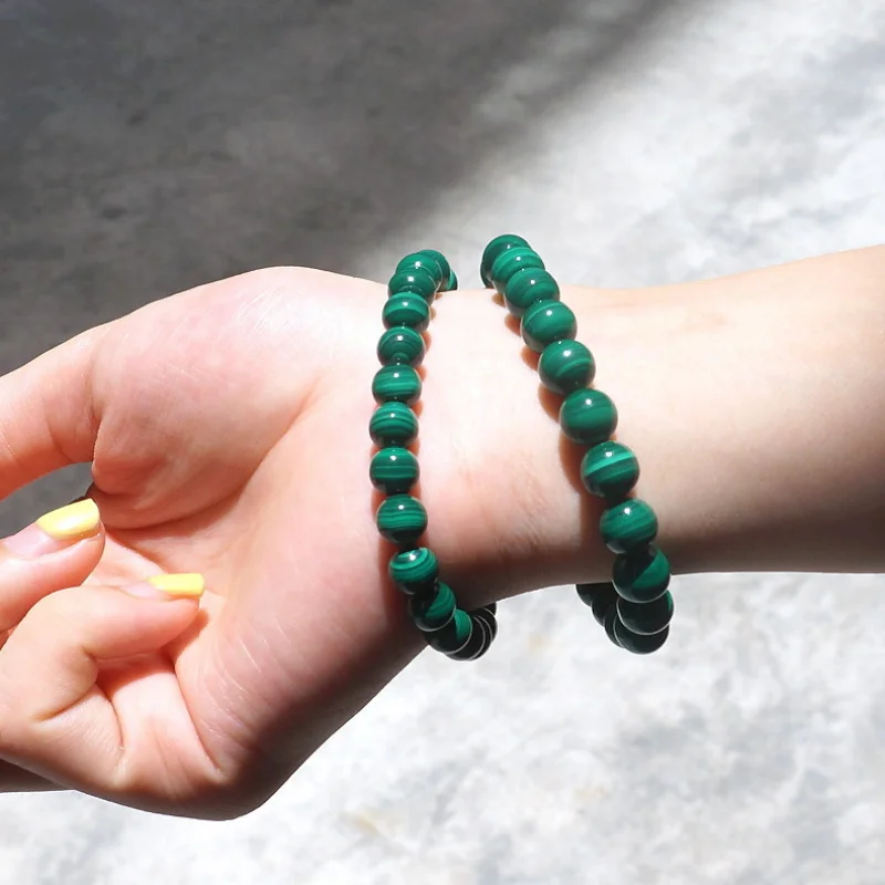 Tang Dynasty Jewelry Green ElegantAccessories Jewellery Rift Grain Smooth and round Natural Malachite Bracelet